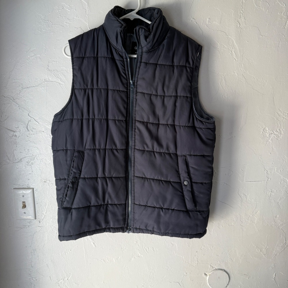 Gap Puffer Vest‎ Charcoal Blue Full Zip Stand Collar Pockets Size S Outdoor